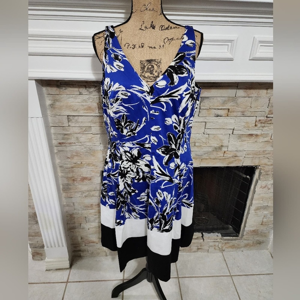 Ralph Lauren black white and blue rockabilly skater midi dress size 16